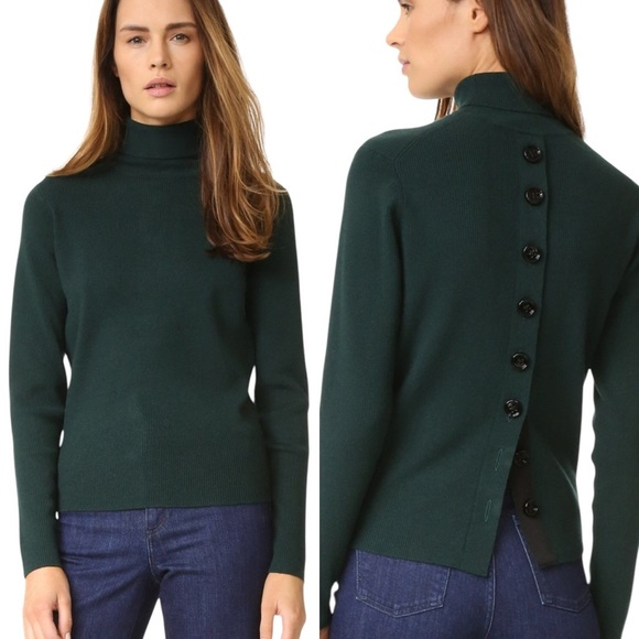 Victoria Beckham Green Wool Button Back Turtleneck Sweater - Picture 1 of 10